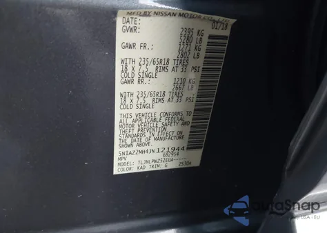 2018 Nissan Murano S z USA, uszkodzony, nr VIN 5N1AZ2MH4JN121944